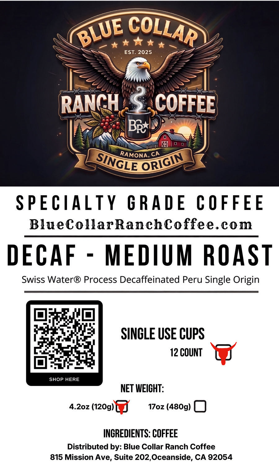 Peru Single Origin Decaf Swiss Water Process (Single Use Cups)