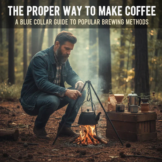 Blue Collar Ranch Coffee brewing guide showing popular methods including French press, pour over, and drip coffee