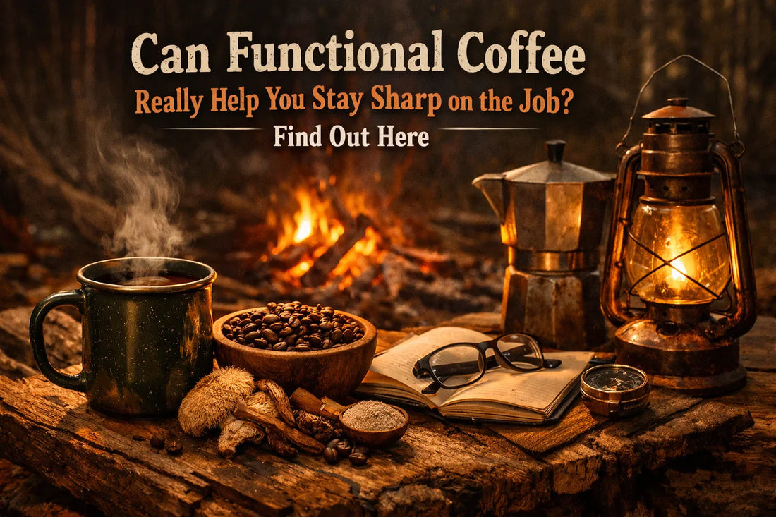 Blue-collar worker drinking functional coffee at sunrise to stay sharp and focused on the job